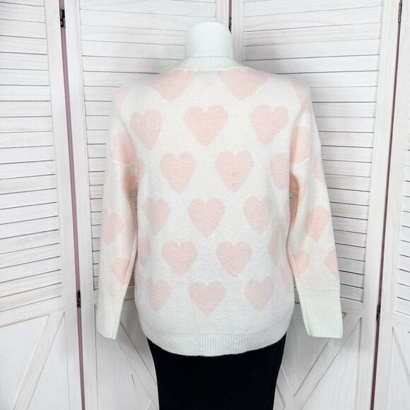 Vince Camuto One and Only Hearts Pearl Embellished Sweater Ivory Pink Medium - Picture 4 of 12
